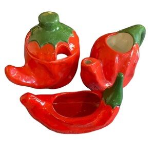 Harold Socorro NM Chili Pepper Ceramic teapot Set. (3) Piece.